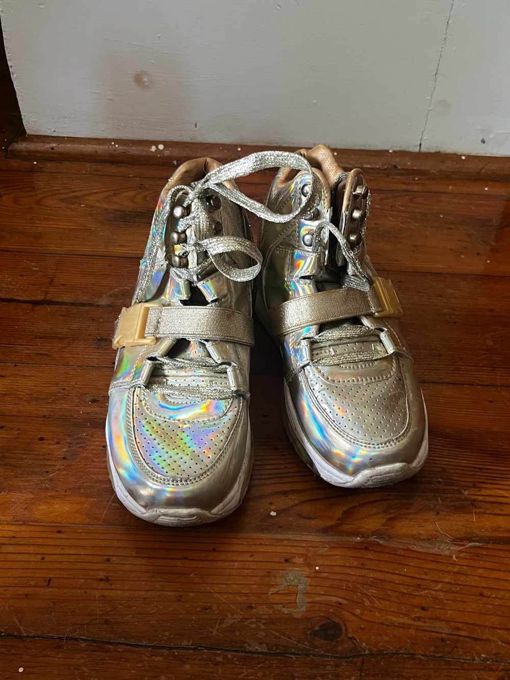 YRU Holographic Gold High-Top Sneakers